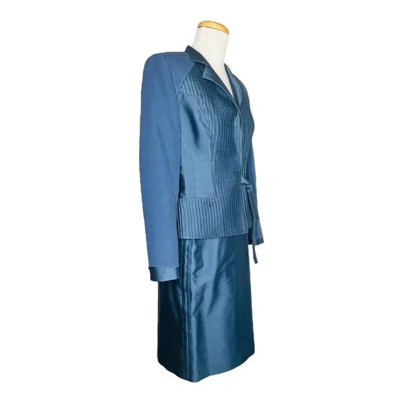 Albert Nipon Evening 2 Piece Skirt Silk Suit NWT Rt $500 Blue Size 4